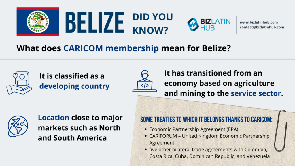 infographic by Biz Latin Hub about what does CARICOM membership mean for Belize for an article about  Legal services in Belize