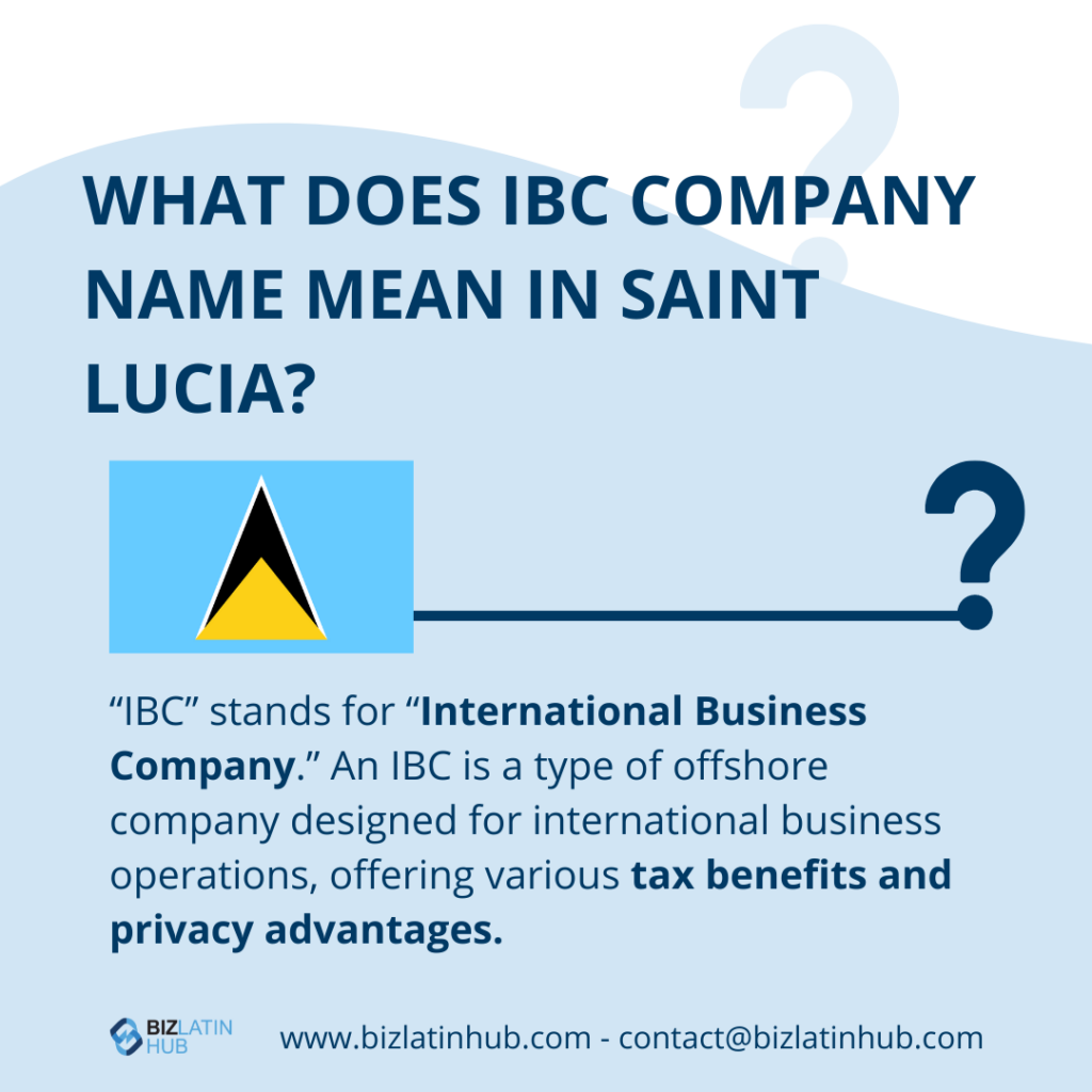 Tax and Accounting Requirements in Saint Lucia. What does IBC company name mean in Saint Lucia, infographic by Biz Latin Hub